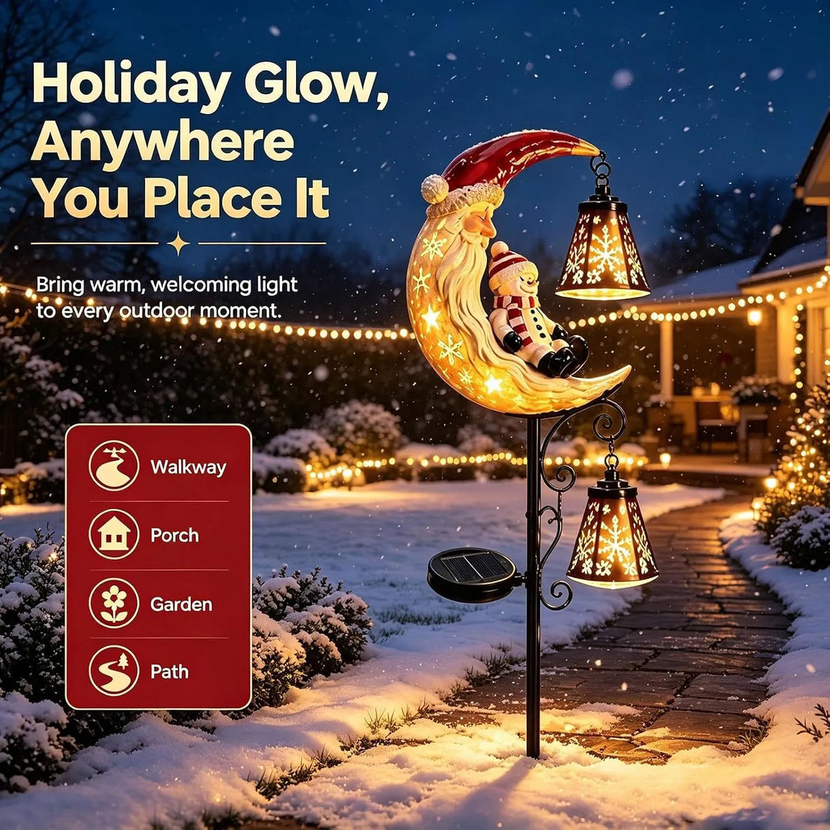 ⛄50% OFF! Solar Moon Santa & Snowman Lamp Post | Christmas Outdoor Garden Light🎅💖