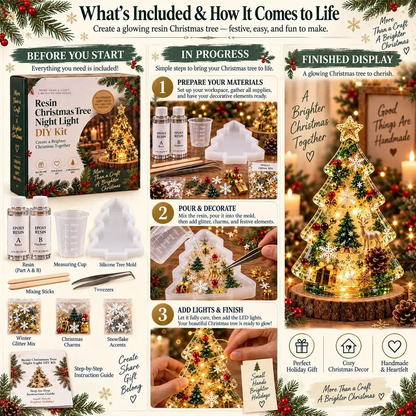 ⏳ Last Day 50% OFF – 🎄Beginner-Friendly Resin Christmas Tree Night Light DIY Kit | Mold, Resin, Fairy Lights & Festive Decorations Included ✨