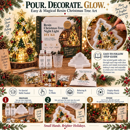 ⏳ Last Day 50% OFF – 🎄Beginner-Friendly Resin Christmas Tree Night Light DIY Kit | Mold, Resin, Fairy Lights & Festive Decorations Included ✨