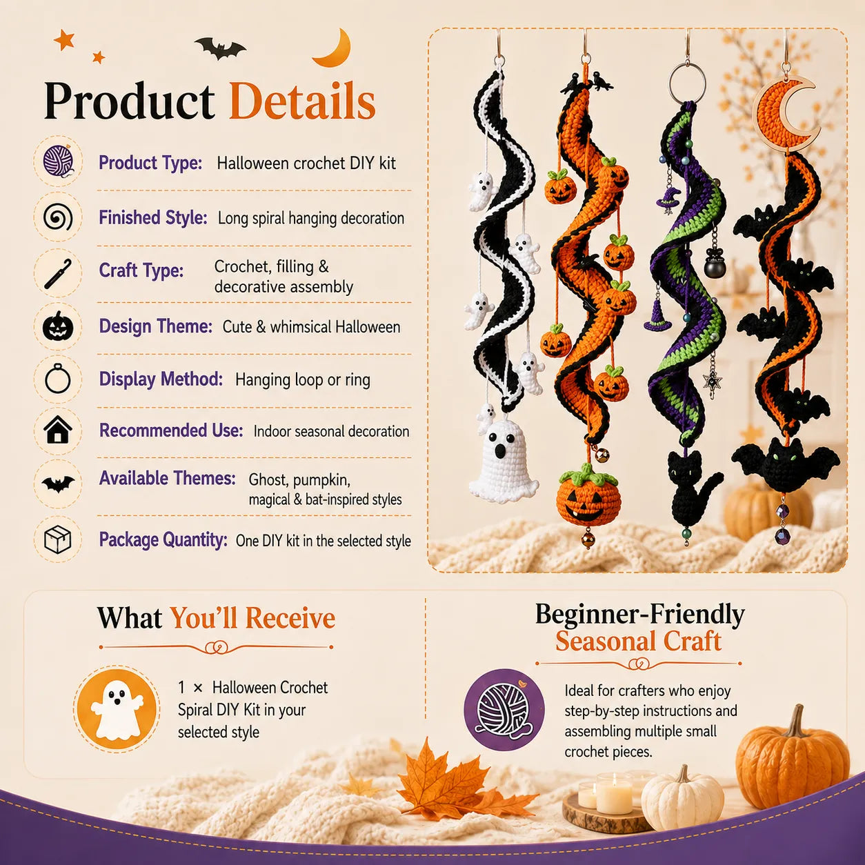 🔥Last Day 50% OFF - 🎃 Enchanted Halloween Crochet Spiral DIY Kit