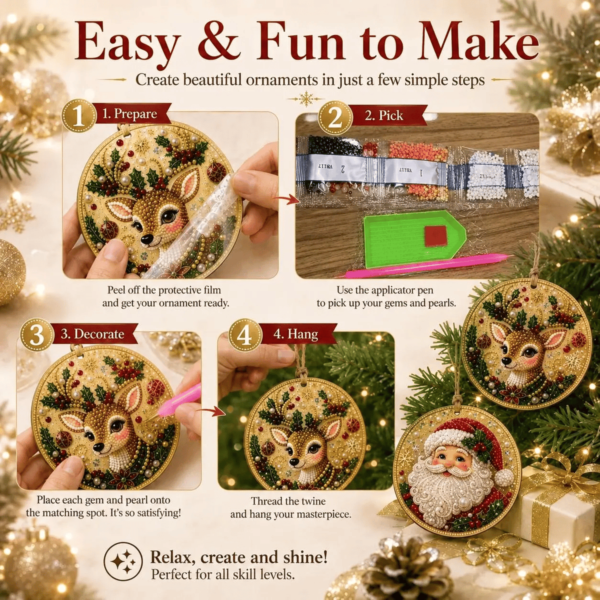 🔥Only $9.99 Last Day Promotion!🎄Christmas DIY Diamond Painting Ornaments Kit (6 PCS)🎅