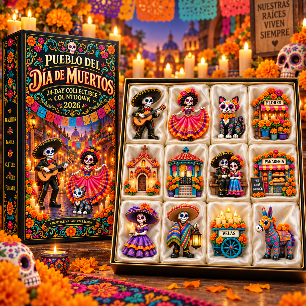 Pueblo del Día de Muertos collectible designs