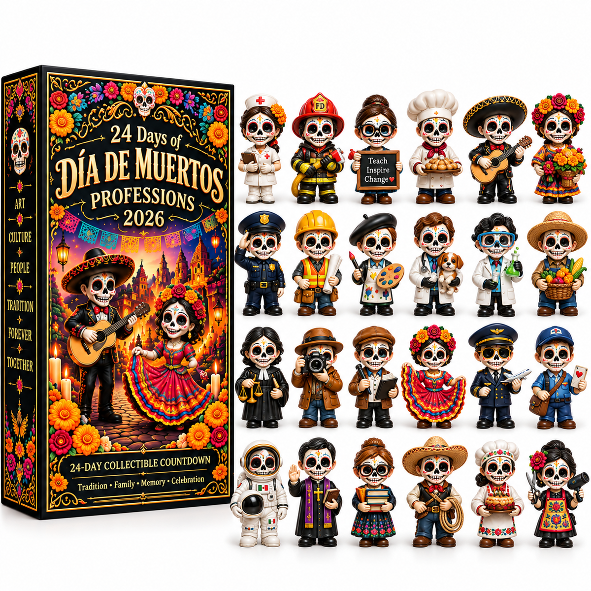 24 Dia de Muertos profession characters