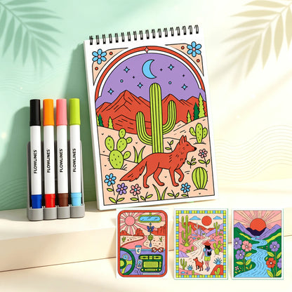 🌿 Guided Flow Art Coloring Pad with Double-Sided Markers 🎨