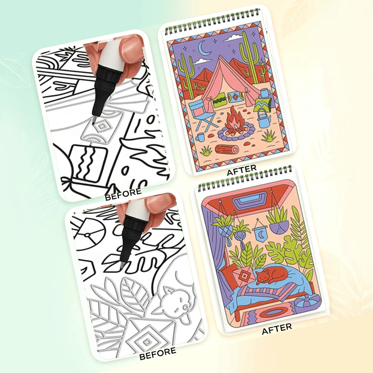 🌿 Guided Flow Art Coloring Pad with Double-Sided Markers 🎨