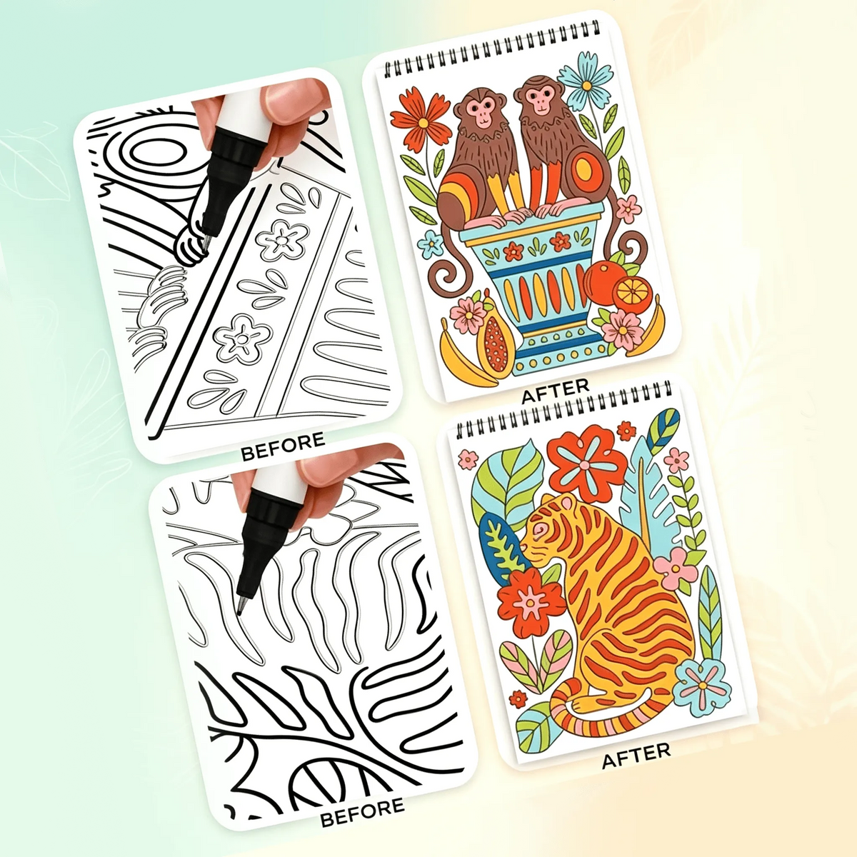 🌿 Guided Flow Art Coloring Pad with Double-Sided Markers 🎨