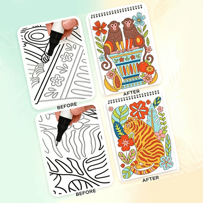 🌿 Guided Flow Art Coloring Pad with Double-Sided Markers 🎨