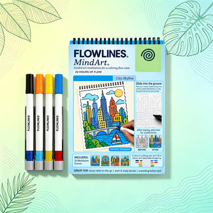 🌿 Guided Flow Art Coloring Pad with Double-Sided Markers 🎨