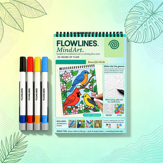 🌿 Guided Flow Art Coloring Pad with Double-Sided Markers 🎨