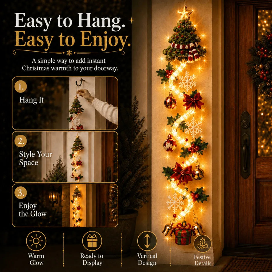 ⏳ Last Day 50% OFF – 🎄MerryCascade Glowing Christmas Door Hanger | 6 Festive Lighted Designs with Warm Glow, Dimensional Details & Space-Saving Vertical Décor ✨
