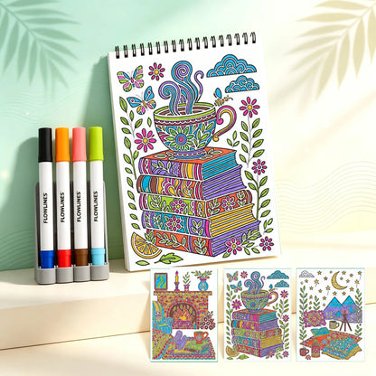 🌿 Guided Flow Art Coloring Pad with Double-Sided Markers 🎨