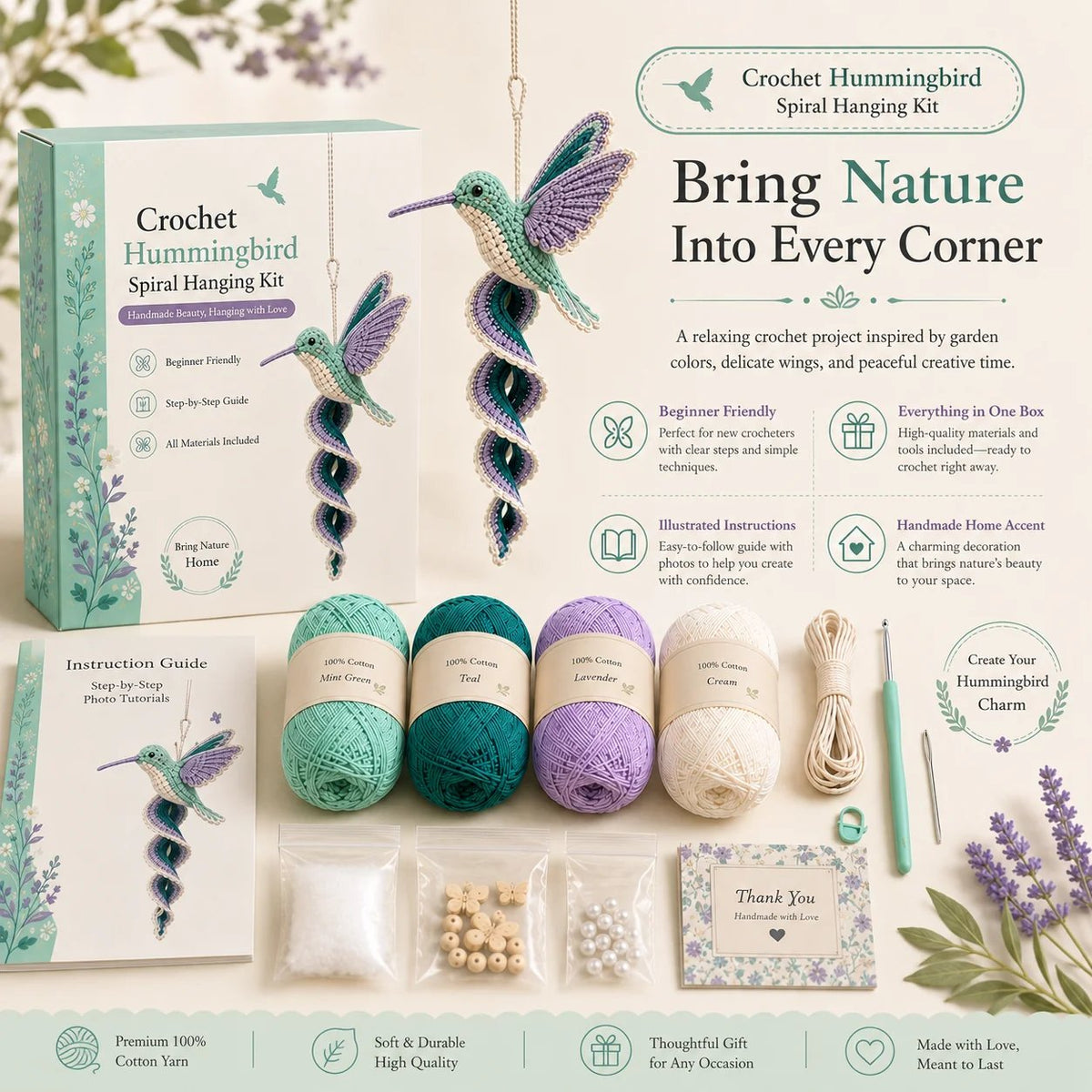🔥LAST DAY 50% OFF - 🎁Crochet Spiral Hanging Kit – Beginner-Friendly DIY Garden Animal Decor 🧶🌿