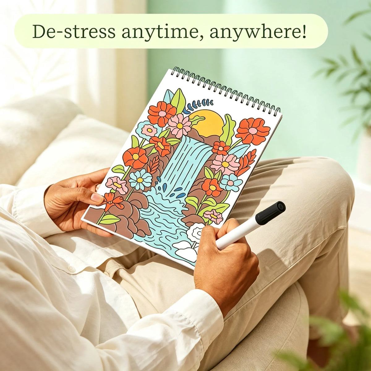 🌿 Guided Flow Art Coloring Pad with Double-Sided Markers 🎨