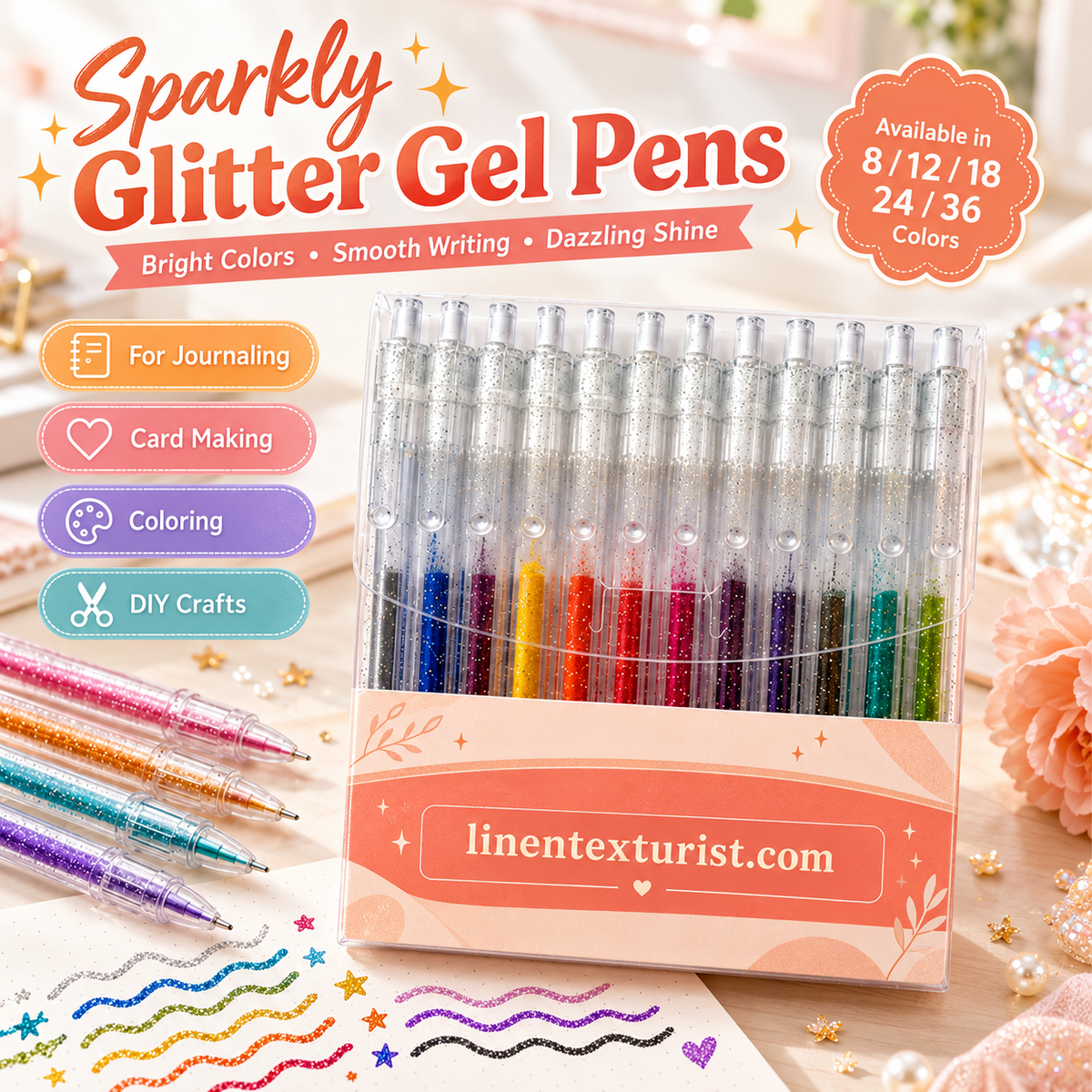 Sparkly glitter gel pen set