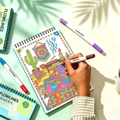 🌿 Guided Flow Art Coloring Pad with Double-Sided Markers 🎨