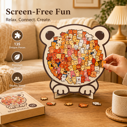 Cat-Shaped Wooden Puzzle – 135 Unique Pieces with Display Stand