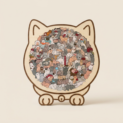 Cat-Shaped Wooden Puzzle – 135 Unique Pieces with Display Stand