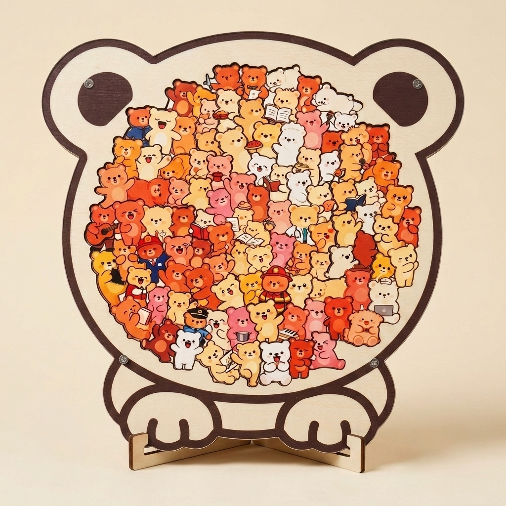 Cat-Shaped Wooden Puzzle – 135 Unique Pieces with Display Stand