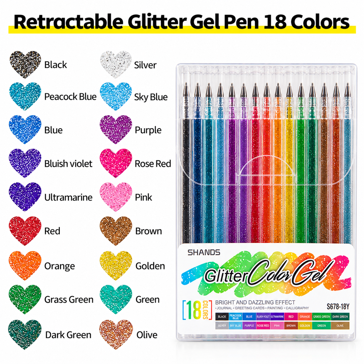 18 color glitter gel pen set
