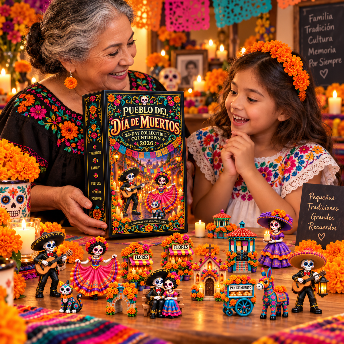 Family sharing Pueblo del Día de Muertos countdown