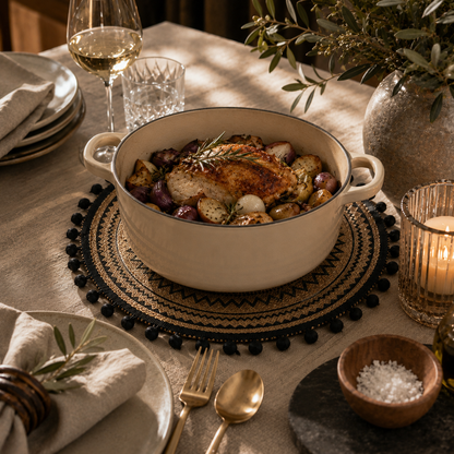 Round Jute Fringed Placemat Set