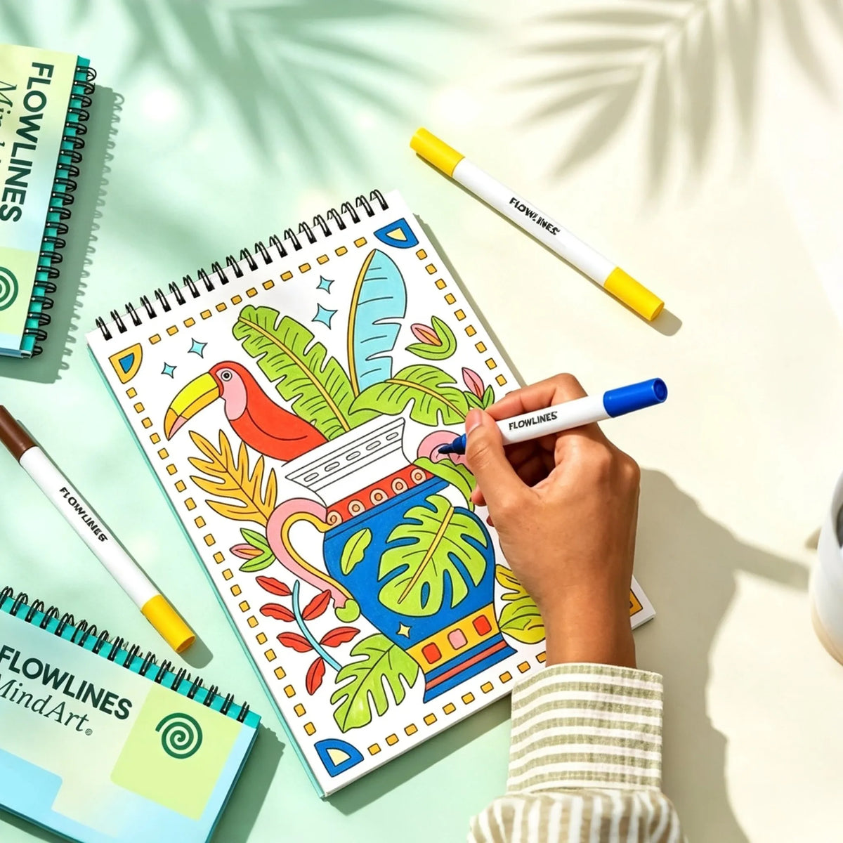 🌿 Guided Flow Art Coloring Pad with Double-Sided Markers 🎨
