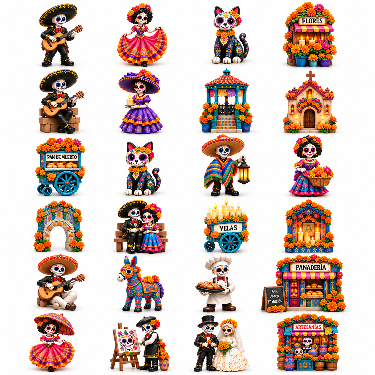 24 unique Pueblo del Día de Muertos designs