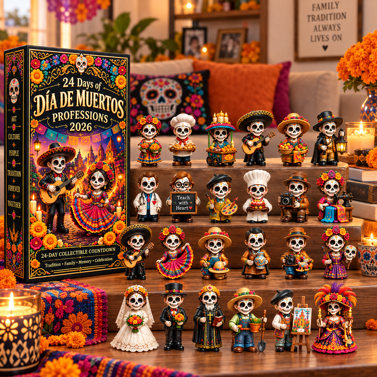 Dia de Muertos profession figures displayed at home