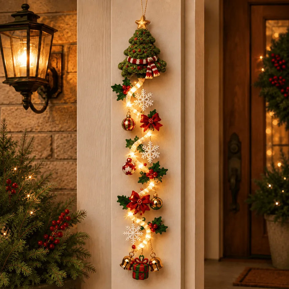 ⏳ Last Day 50% OFF – 🎄MerryCascade Glowing Christmas Door Hanger | 6 Festive Lighted Designs with Warm Glow, Dimensional Details & Space-Saving Vertical Décor ✨