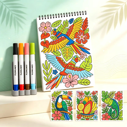 🌿 Guided Flow Art Coloring Pad with Double-Sided Markers 🎨