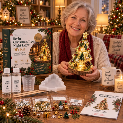 ⏳ Last Day 50% OFF – 🎄Beginner-Friendly Resin Christmas Tree Night Light DIY Kit | Mold, Resin, Fairy Lights & Festive Decorations Included ✨