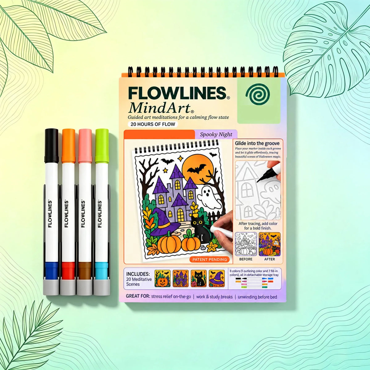 🌿 Guided Flow Art Coloring Pad with Double-Sided Markers 🎨