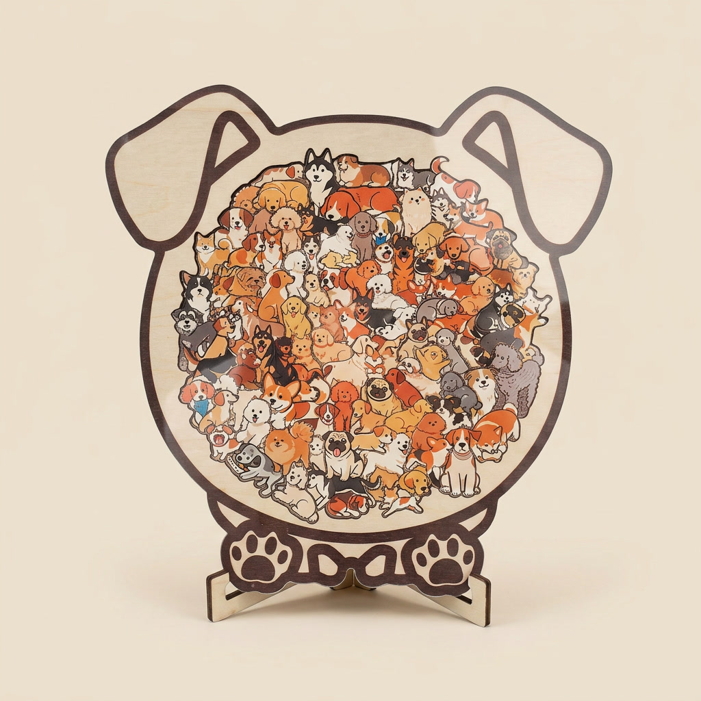 Cat-Shaped Wooden Puzzle – 135 Unique Pieces with Display Stand