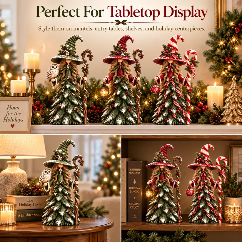 Whimsical Christmas Witch Resin Figurine Collection