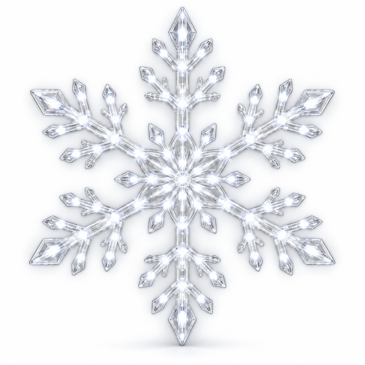 White LED snowflake light on a white background